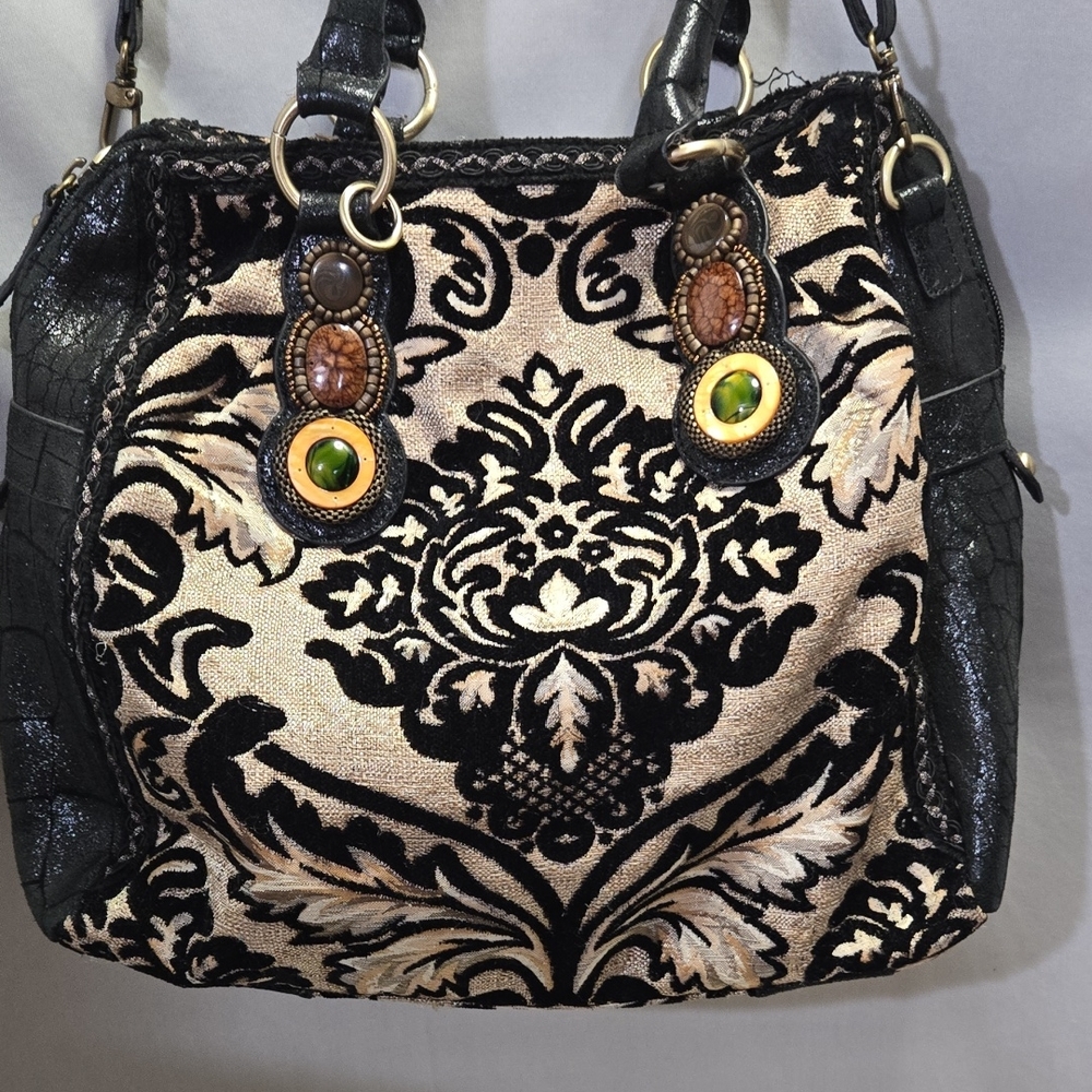 EUC Vintage Sharif Leather, Jacquard, and Velvet Bag